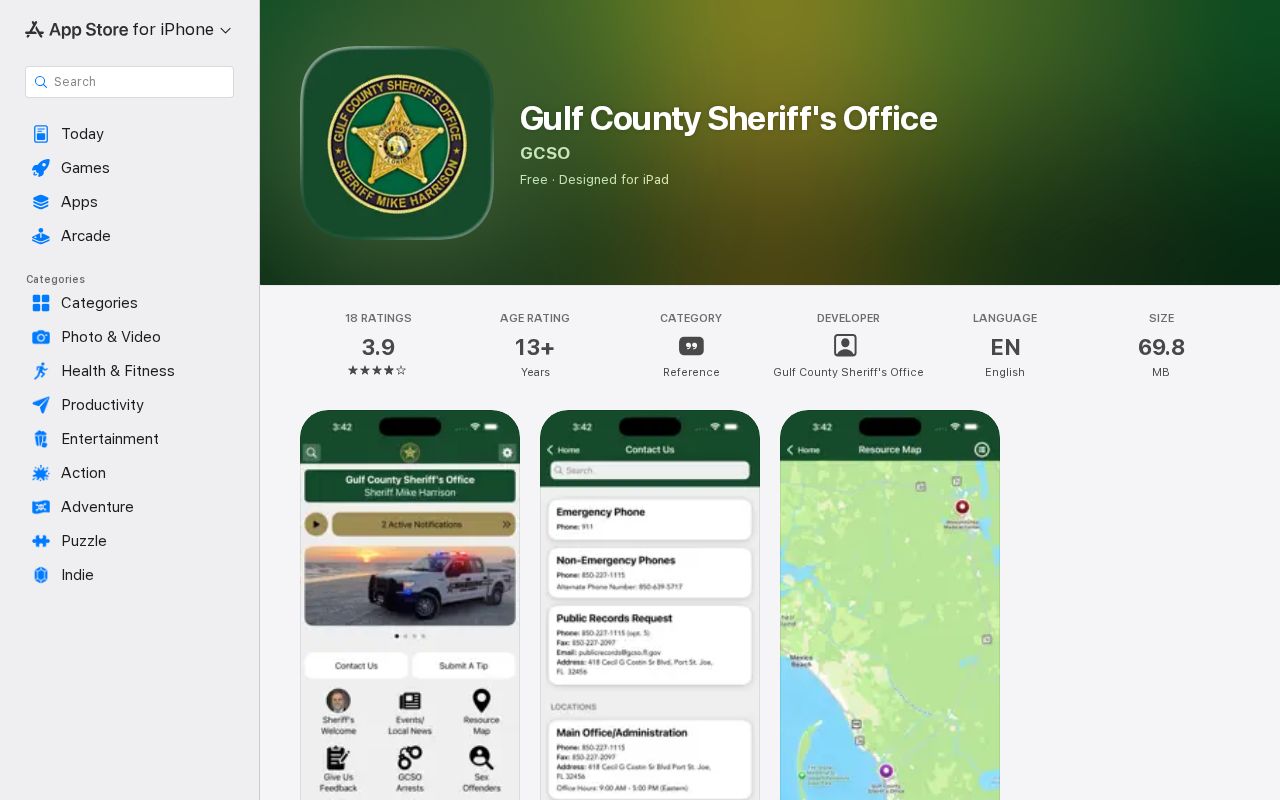 Official Gulf County Sheriff's Office app inmate-search description