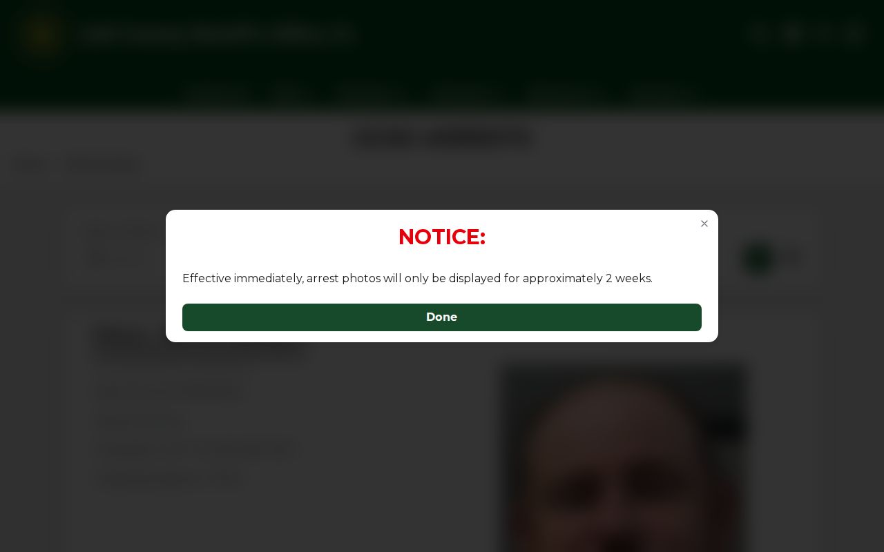 Gulf County Sheriff's Office arrest search interface and photo-display notice