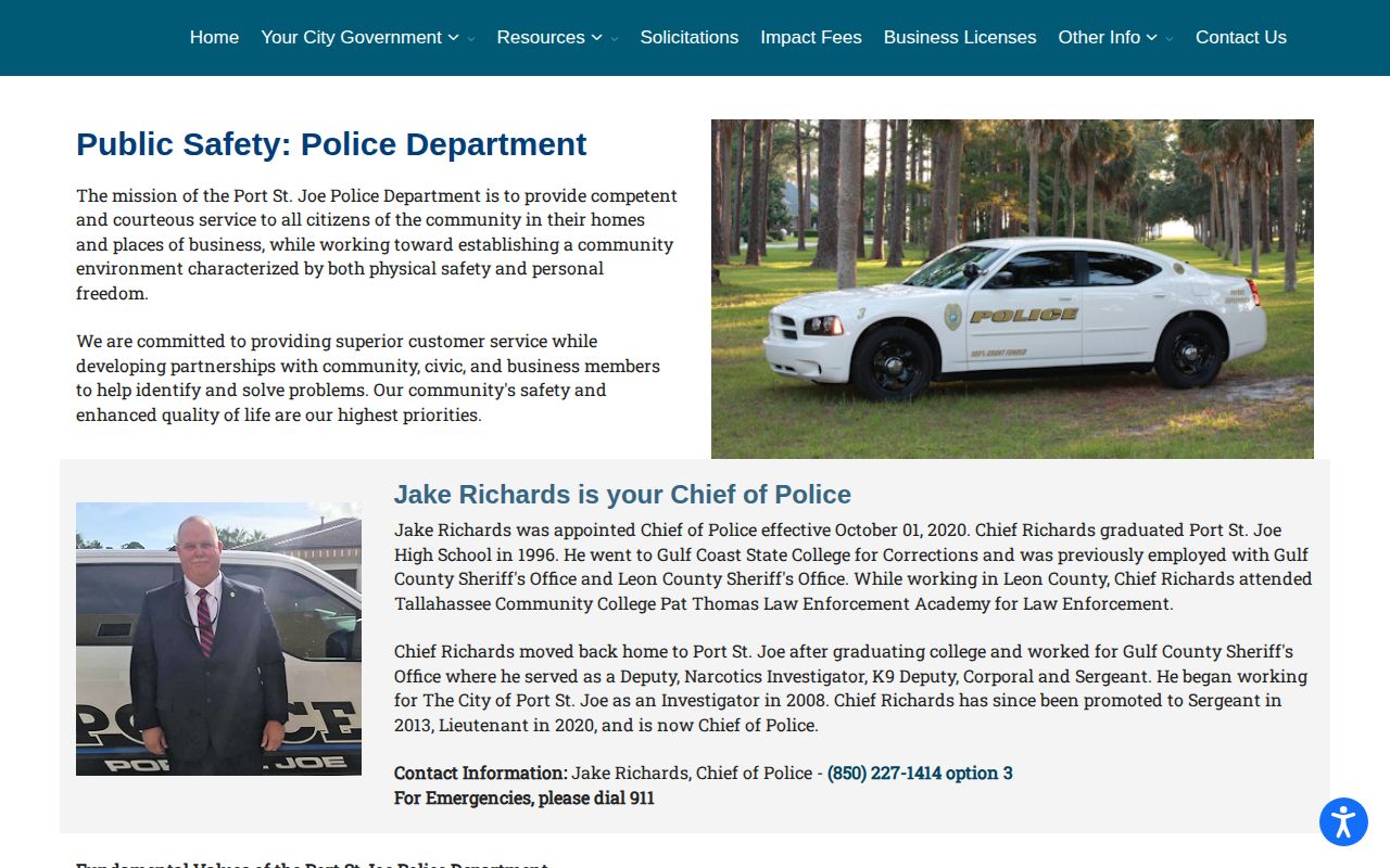 Port St. Joe official public safety and police contact page