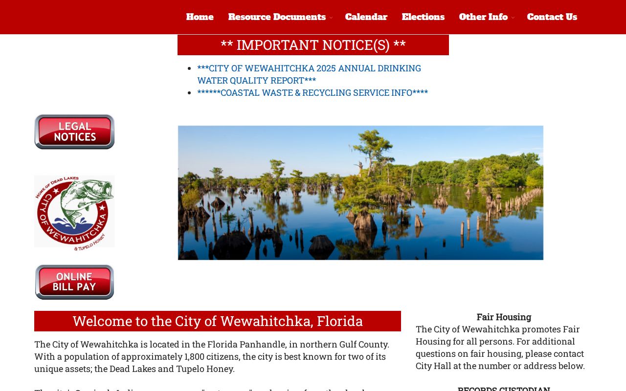 Official Wewahitchka city homepage and records custodian contact